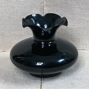 Vintage Black Amethyst Glass Vase Ruffled Rim Whimsigoth Dark Romance Goth Core